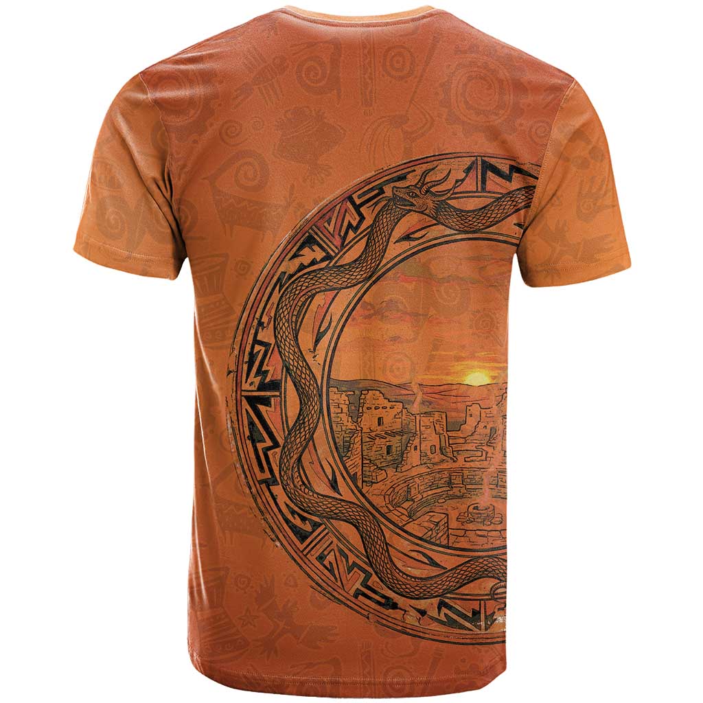 Kokopelli Tribal T Shirt Native American Southwestern Petroglyph Patterns Sunset Landscape - Wonder Print Shop