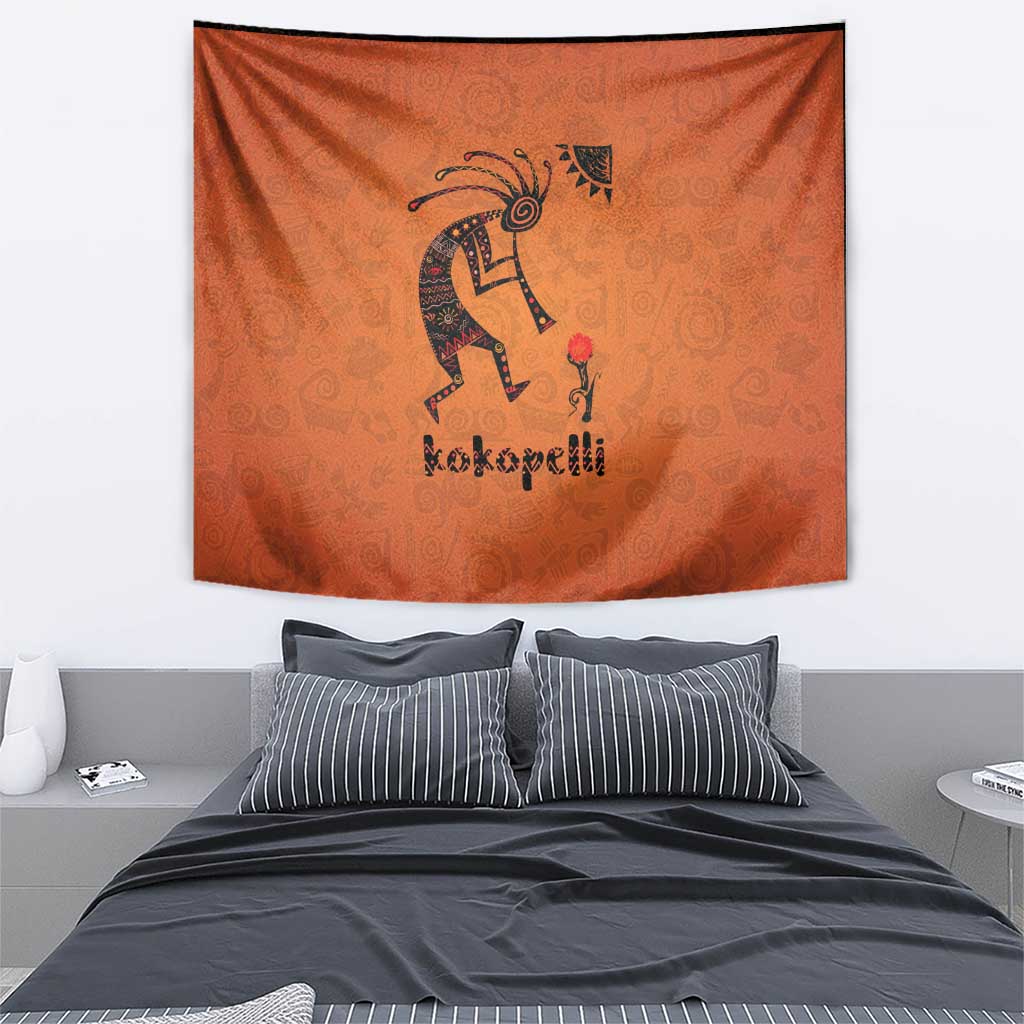 Kokopelli Tribal Tapestry Native American Southwestern Petroglyph Patterns Sunset Landscape - Wonder Print Shop