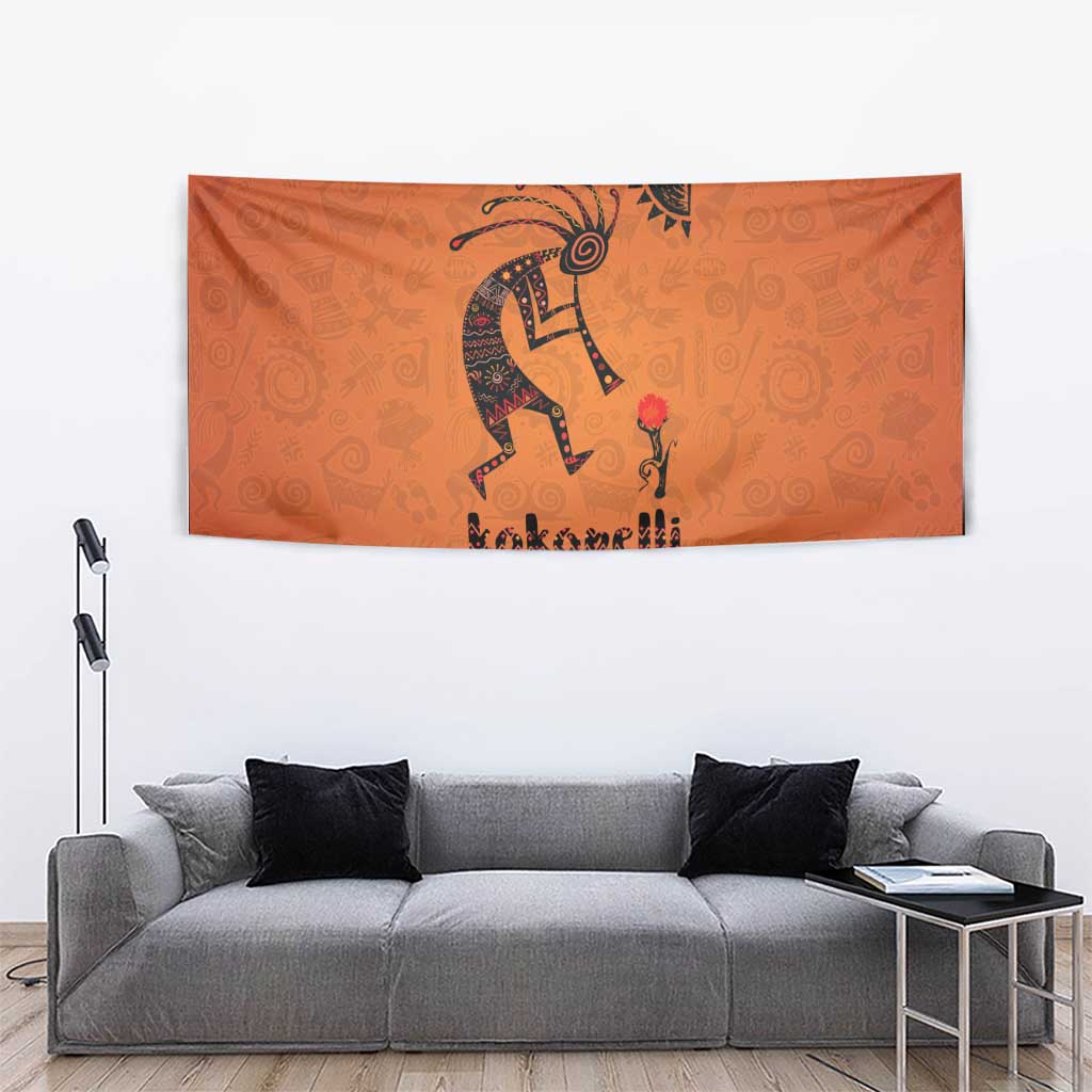 Kokopelli Tribal Tapestry Native American Southwestern Petroglyph Patterns Sunset Landscape - Wonder Print Shop