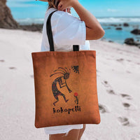 Kokopelli Tribal Tote Bag Native American Southwestern Petroglyph Patterns Sunset Landscape - Wonder Print Shop