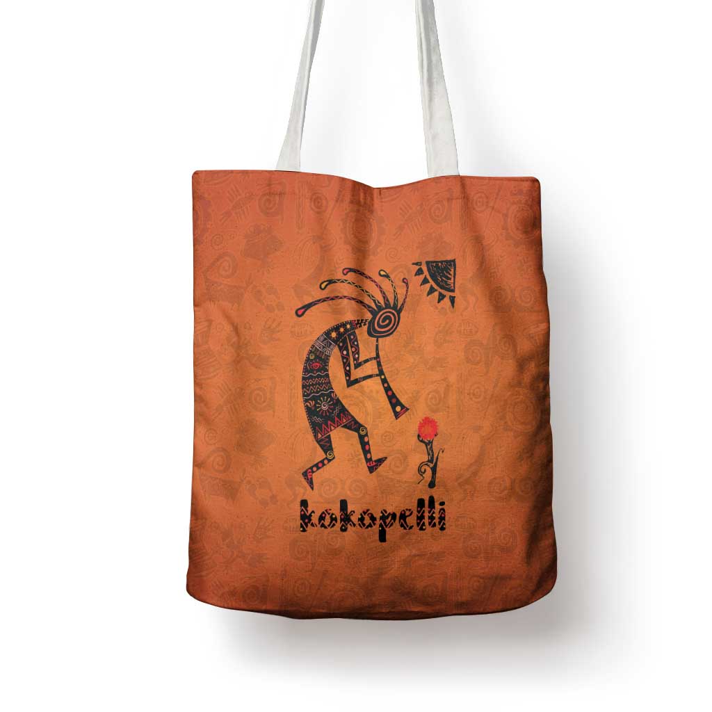 Kokopelli Tribal Tote Bag Native American Southwestern Petroglyph Patterns Sunset Landscape - Wonder Print Shop