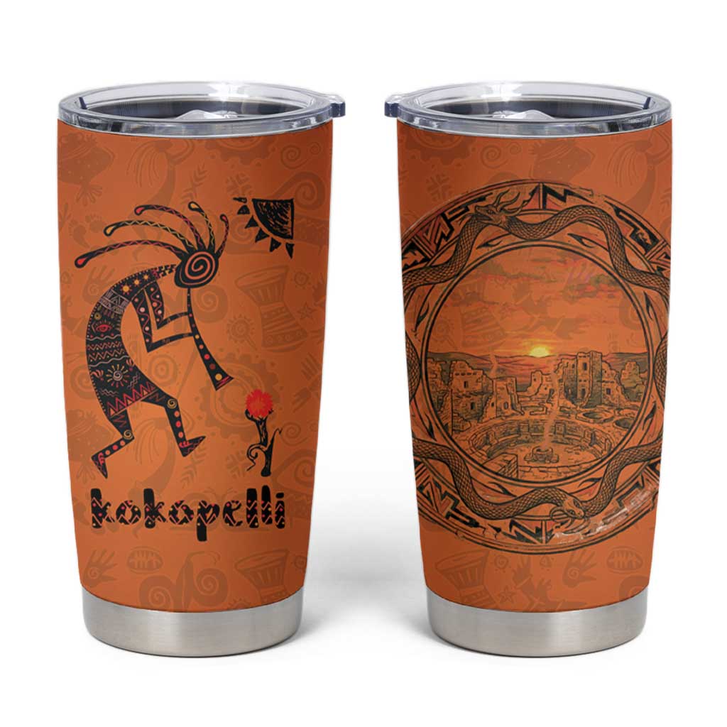 Kokopelli Tribal Tumbler Cup Native American Southwestern Petroglyph Patterns Sunset Landscape - Wonder Print Shop