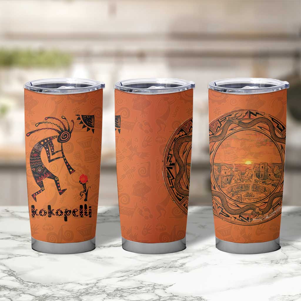 Kokopelli Tribal Tumbler Cup Native American Southwestern Petroglyph Patterns Sunset Landscape - Wonder Print Shop
