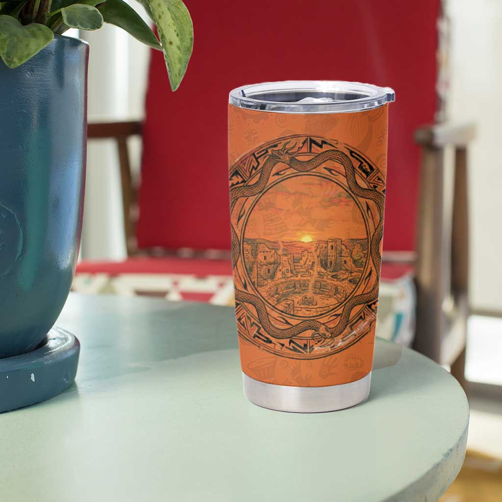 Kokopelli Tribal Tumbler Cup Native American Southwestern Petroglyph Patterns Sunset Landscape - Wonder Print Shop