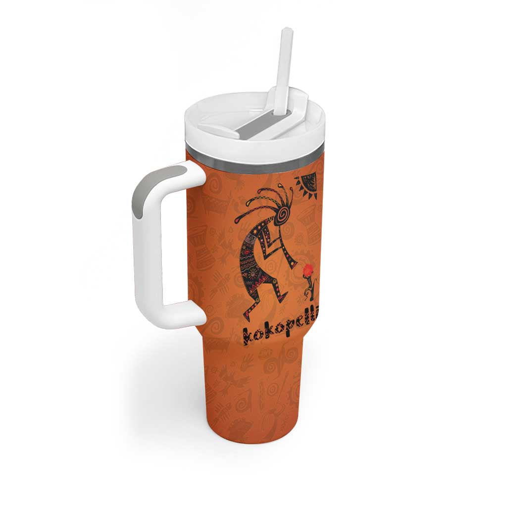 Kokopelli Tribal Tumbler With Handle Native American Southwestern Petroglyph Patterns Sunset Landscape - Wonder Print Shop