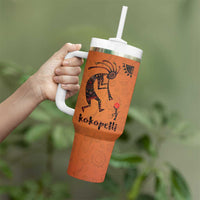 Kokopelli Tribal Tumbler With Handle Native American Southwestern Petroglyph Patterns Sunset Landscape - Wonder Print Shop