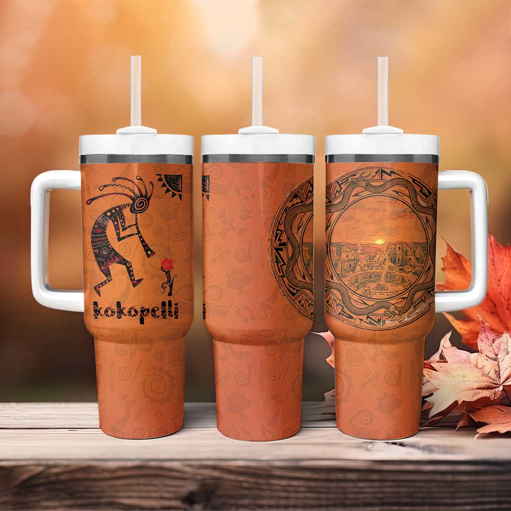 Kokopelli Tribal Tumbler With Handle Native American Southwestern Petroglyph Patterns Sunset Landscape - Wonder Print Shop