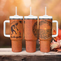 Kokopelli Tribal Tumbler With Handle Native American Southwestern Petroglyph Patterns Sunset Landscape - Wonder Print Shop