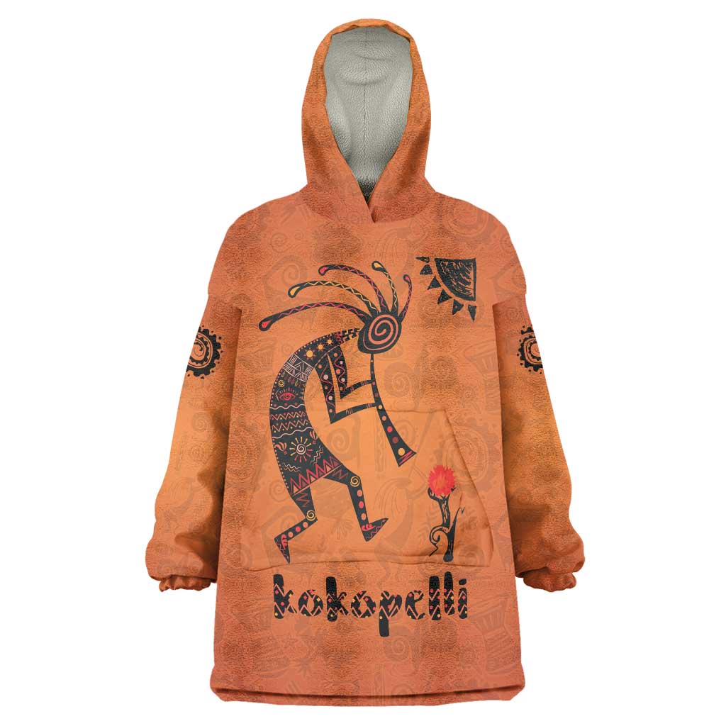 Kokopelli Tribal Wearable Blanket Hoodie Native American Southwestern Petroglyph Patterns Sunset Landscape - Wonder Print Shop