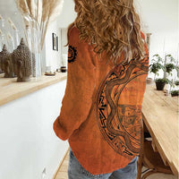 Kokopelli Tribal Women Casual Shirt Native American Southwestern Petroglyph Patterns Sunset Landscape - Wonder Print Shop