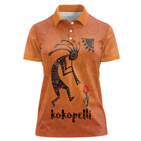 Kokopelli Tribal Women Polo Shirt Native American Southwestern Petroglyph Patterns Sunset Landscape - Wonder Print Shop
