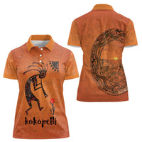 Kokopelli Tribal Women Polo Shirt Native American Southwestern Petroglyph Patterns Sunset Landscape - Wonder Print Shop