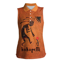 Kokopelli Tribal Women Sleeveless Polo Shirt Native American Southwestern Petroglyph Patterns Sunset Landscape - Wonder Print Shop