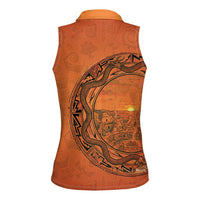 Kokopelli Tribal Women Sleeveless Polo Shirt Native American Southwestern Petroglyph Patterns Sunset Landscape - Wonder Print Shop