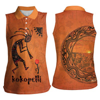 Kokopelli Tribal Women Sleeveless Polo Shirt Native American Southwestern Petroglyph Patterns Sunset Landscape - Wonder Print Shop