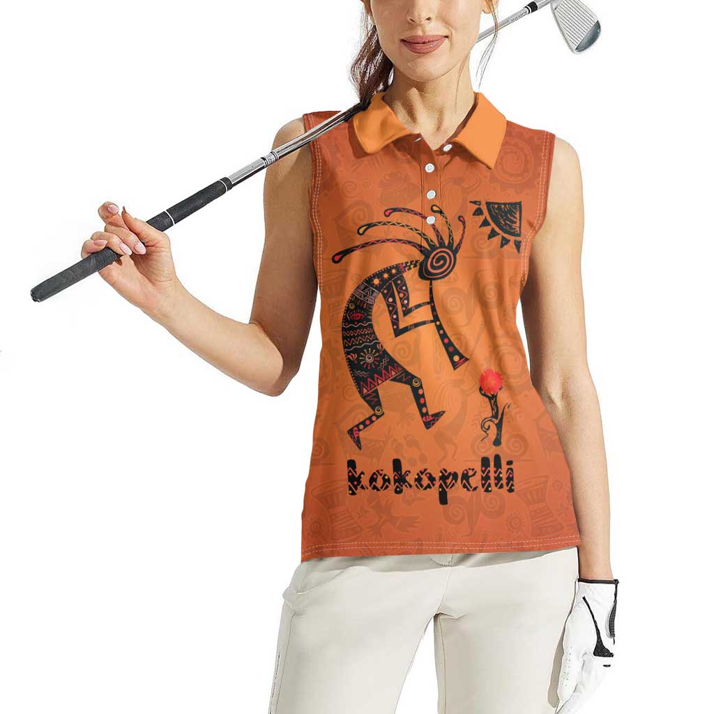 Kokopelli Tribal Women Sleeveless Polo Shirt Native American Southwestern Petroglyph Patterns Sunset Landscape - Wonder Print Shop