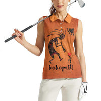 Kokopelli Tribal Women Sleeveless Polo Shirt Native American Southwestern Petroglyph Patterns Sunset Landscape - Wonder Print Shop