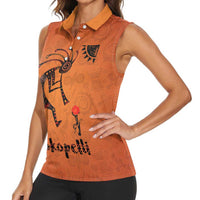 Kokopelli Tribal Women Sleeveless Polo Shirt Native American Southwestern Petroglyph Patterns Sunset Landscape - Wonder Print Shop