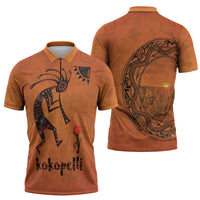Kokopelli Tribal Zipper Polo Shirt Native American Southwestern Petroglyph Patterns Sunset Landscape - Wonder Print Shop