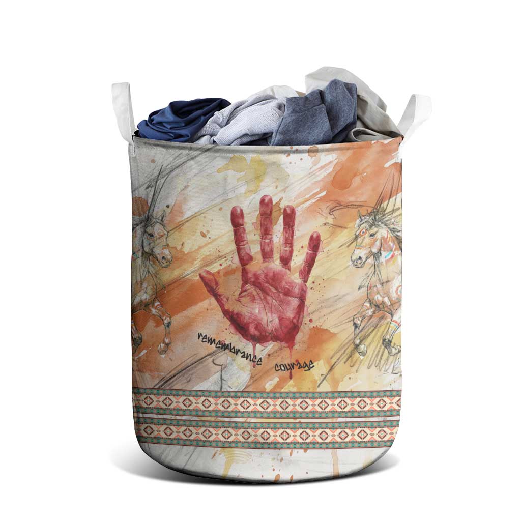Native American Red Handprint Laundry Basket Watercolor Paint Splash and Brave Horse Art - Wonder Print Shop