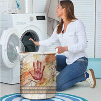 Native American Red Handprint Laundry Basket Watercolor Paint Splash and Brave Horse Art - Wonder Print Shop