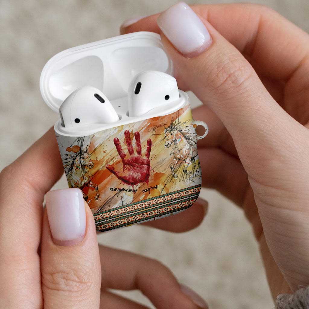 Native American Red Handprint AirPods Case Watercolor Paint Splash and Brave Horse Art - Wonder Print Shop
