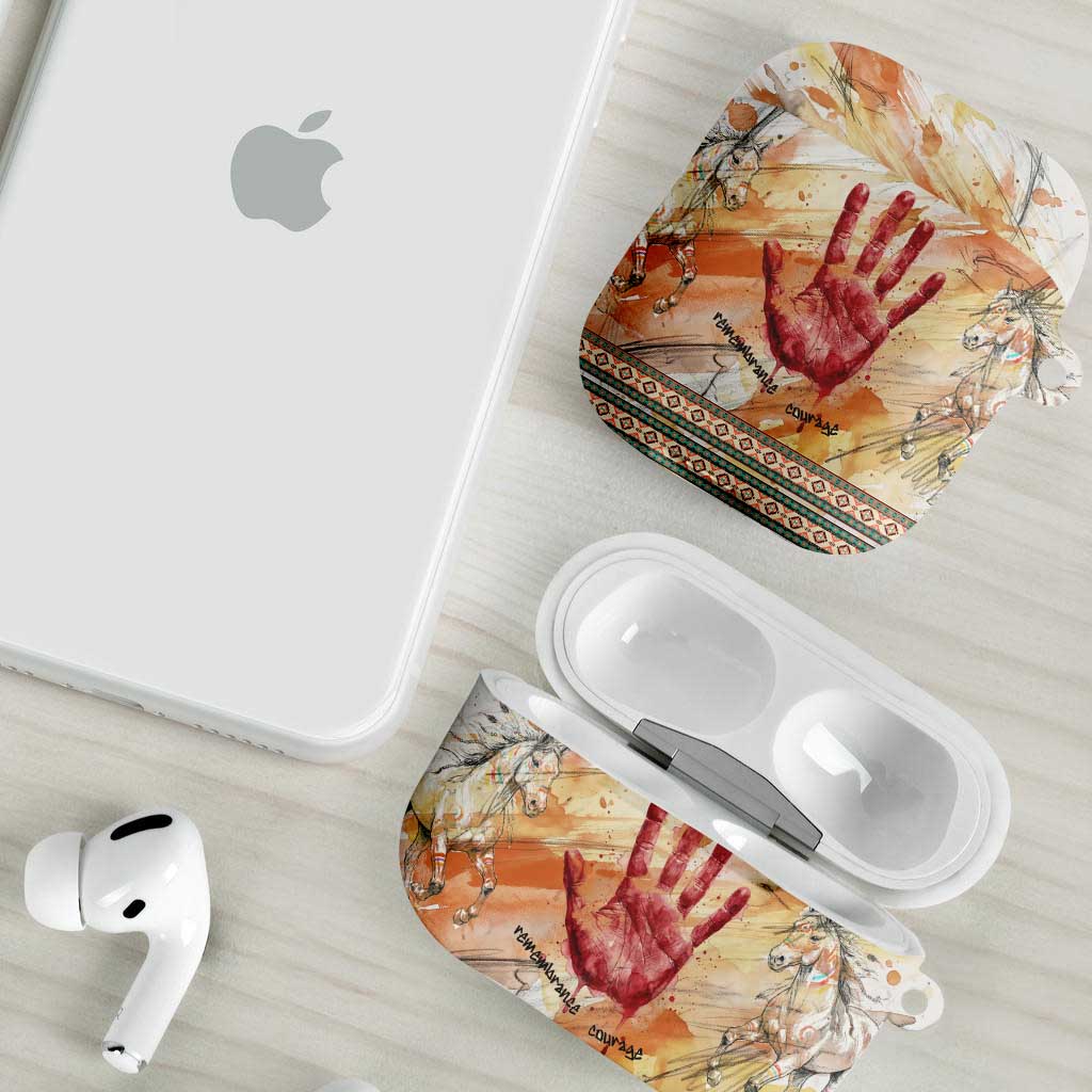 Native American Red Handprint AirPods Case Watercolor Paint Splash and Brave Horse Art - Wonder Print Shop