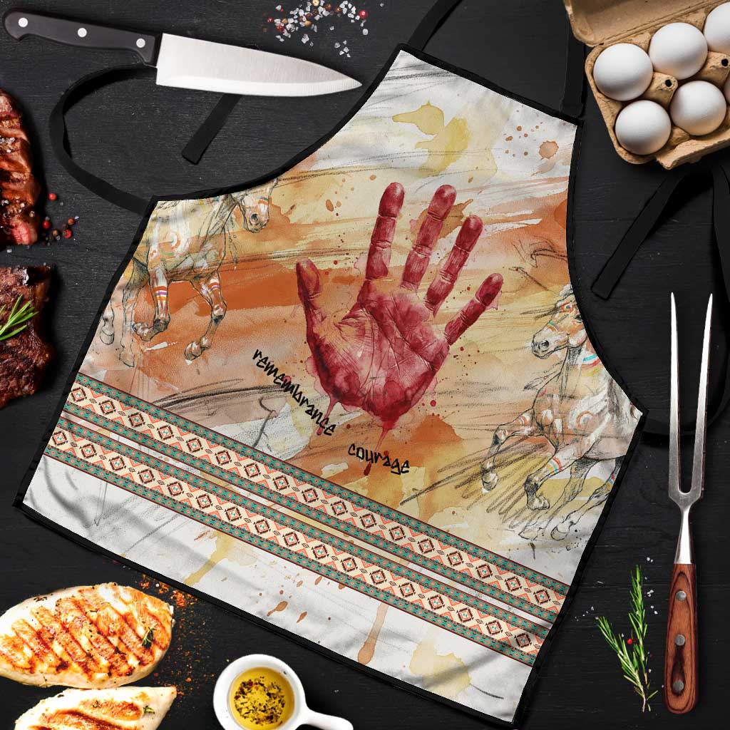 Native American Red Handprint Apron Watercolor Paint Splash and Brave Horse Art - Wonder Print Shop