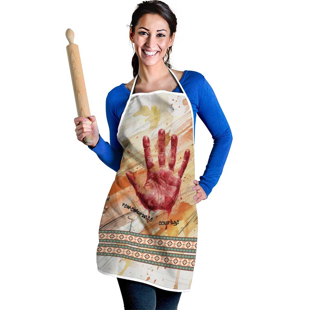 Native American Red Handprint Apron Watercolor Paint Splash and Brave Horse Art - Wonder Print Shop