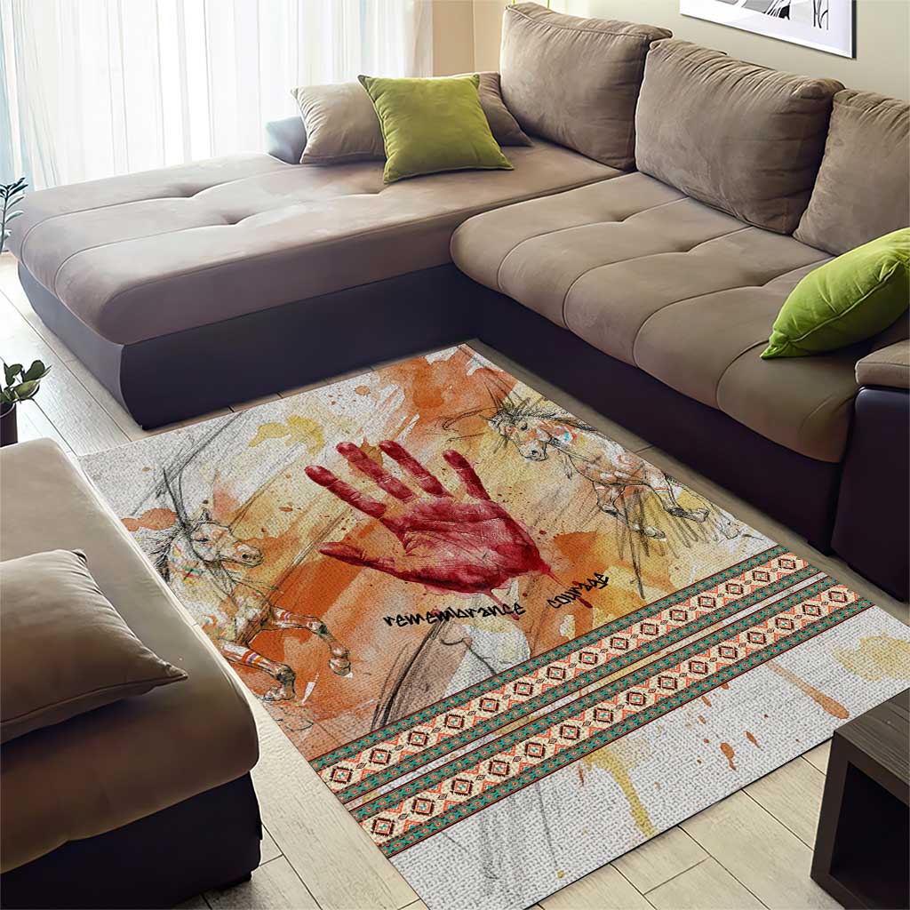 Native American Red Handprint Area Rug Watercolor Paint Splash and Brave Horse Art - Wonder Print Shop
