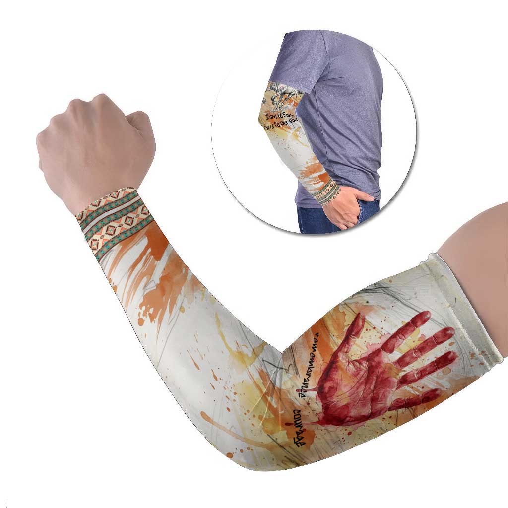 Native American Red Handprint Arm Sleeves Watercolor Paint Splash and Brave Horse Art - Wonder Print Shop