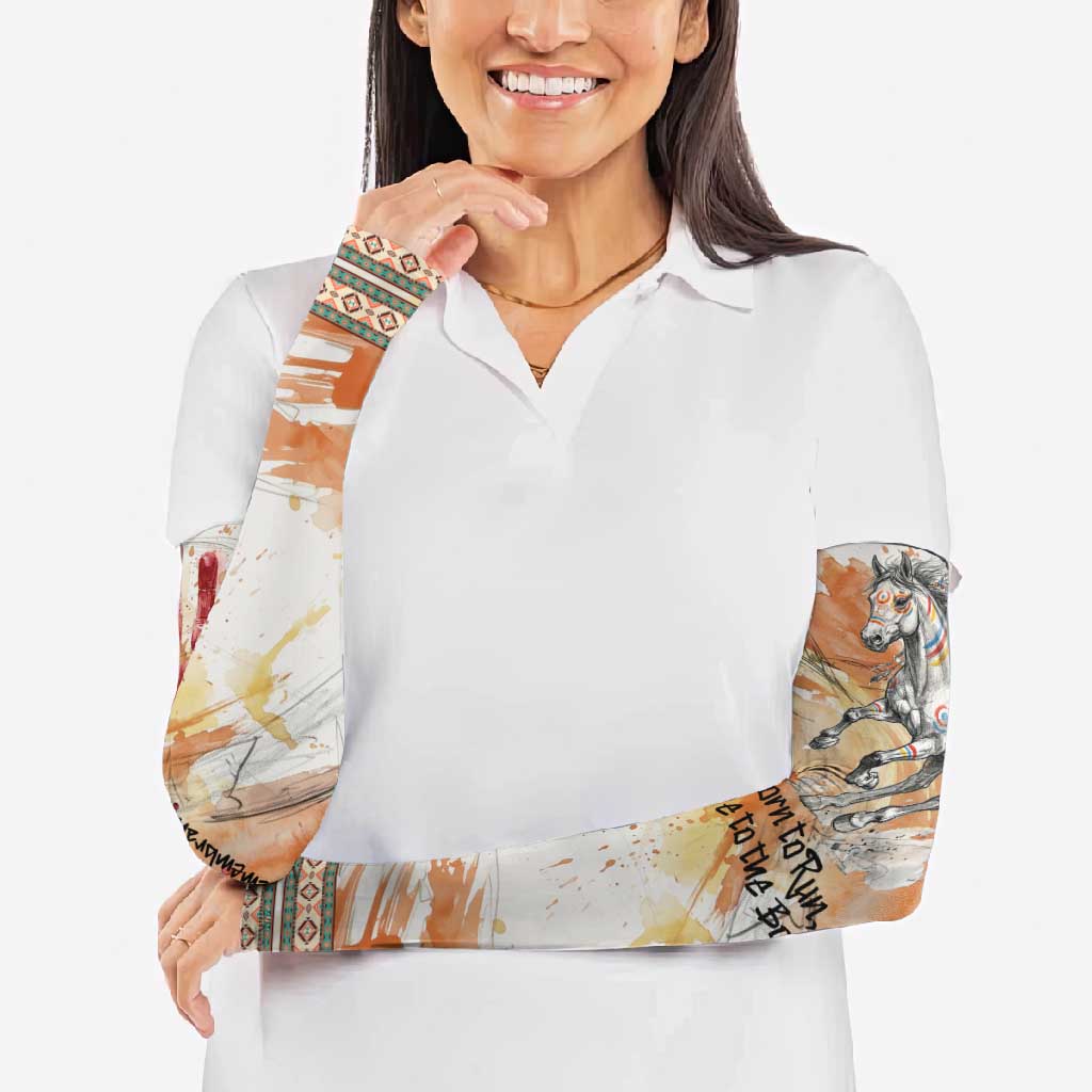 Native American Red Handprint Arm Sleeves Watercolor Paint Splash and Brave Horse Art - Wonder Print Shop