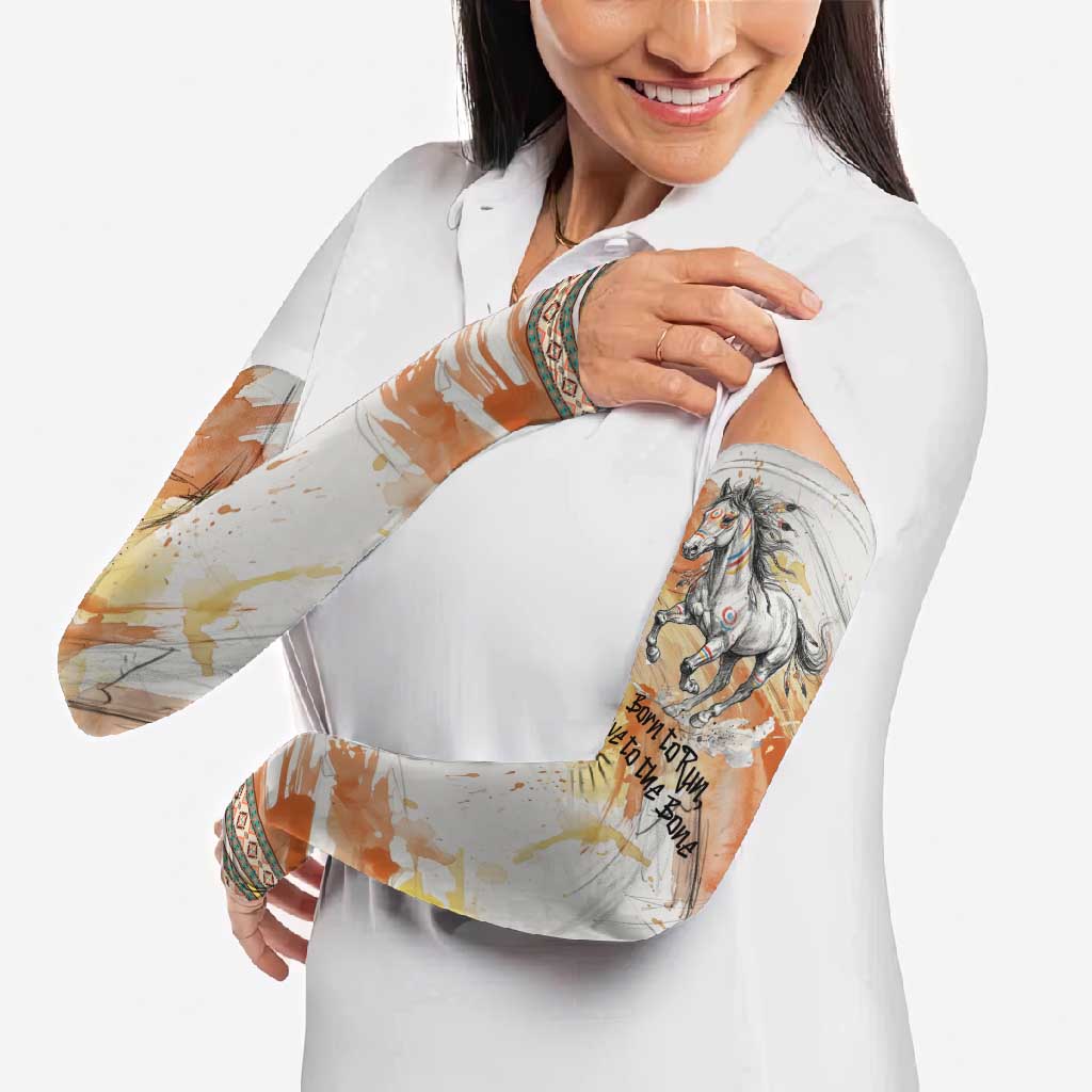 Native American Red Handprint Arm Sleeves Watercolor Paint Splash and Brave Horse Art - Wonder Print Shop