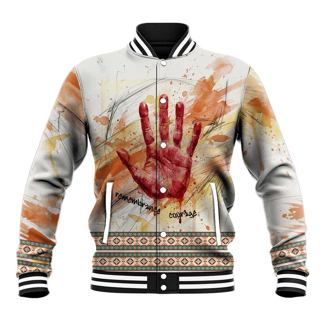 Native American Red Handprint Baseball Jacket Watercolor Paint Splash and Brave Horse Art - Wonder Print Shop