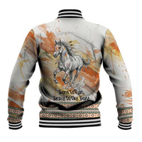 Native American Red Handprint Baseball Jacket Watercolor Paint Splash and Brave Horse Art - Wonder Print Shop
