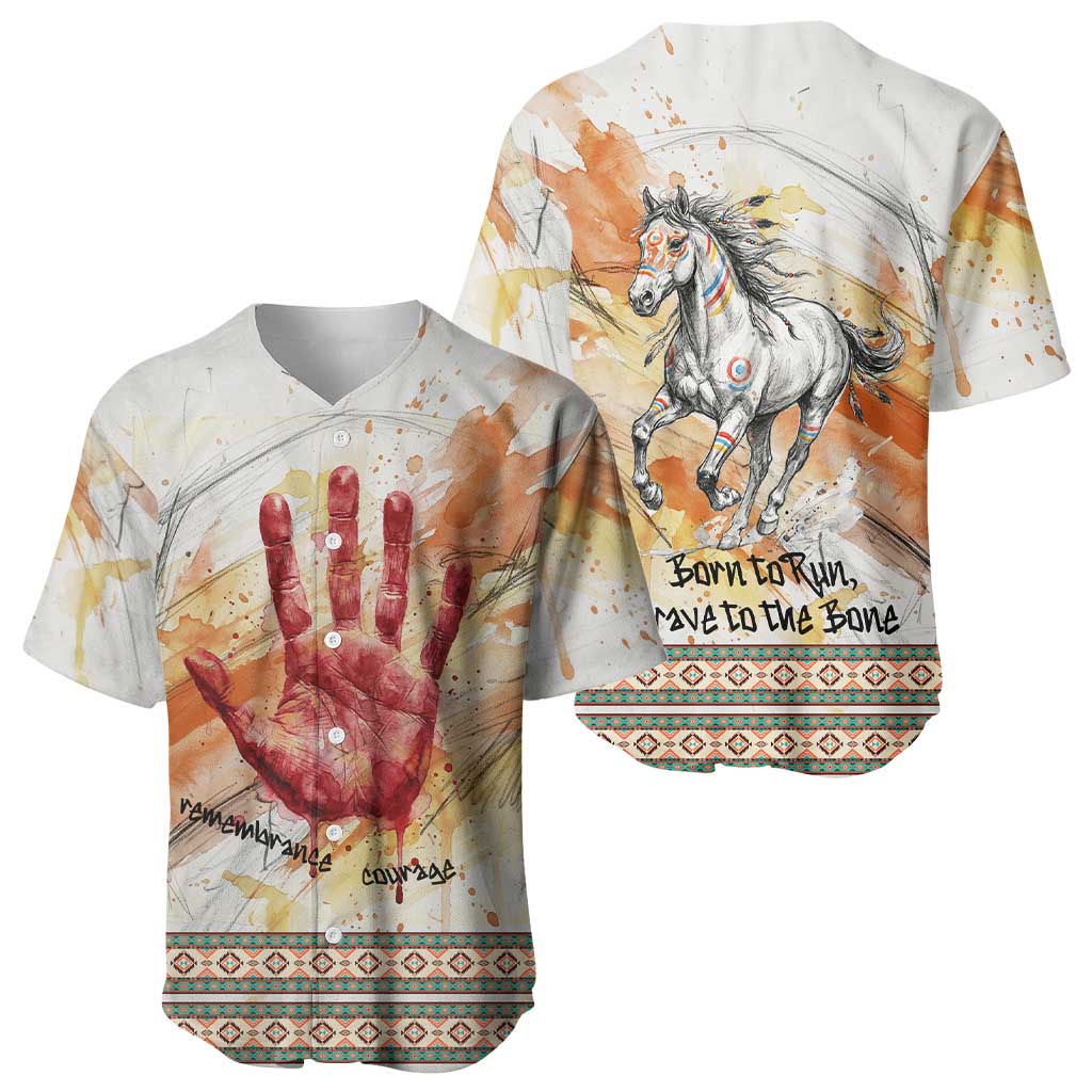 Native American Red Handprint Baseball Jersey Watercolor Paint Splash and Brave Horse Art - Wonder Print Shop