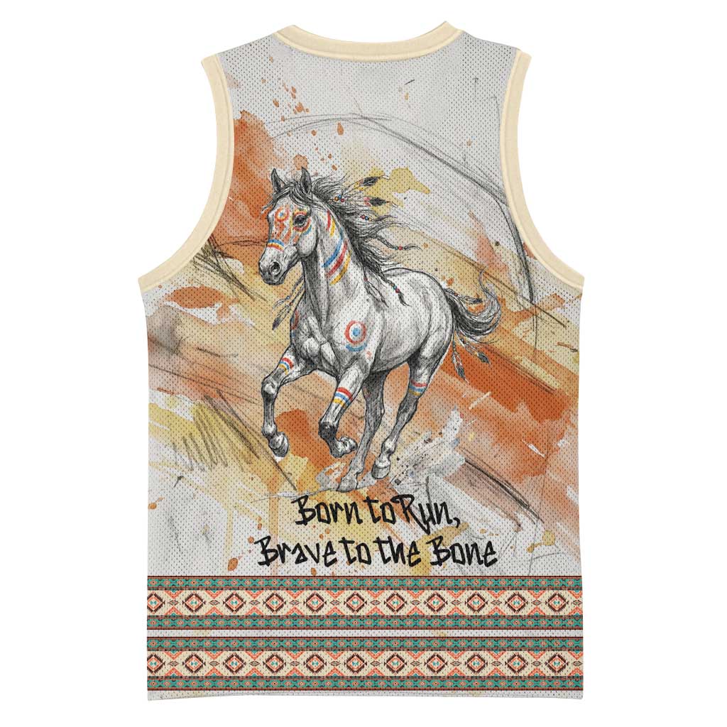 Native American Red Handprint Basketball Jersey Watercolor Paint Splash and Brave Horse Art - Wonder Print Shop