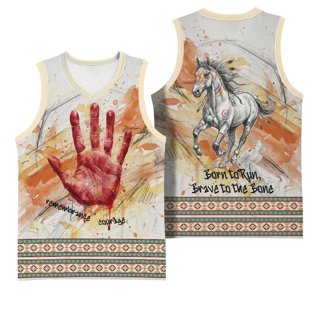 Native American Red Handprint Basketball Jersey Watercolor Paint Splash and Brave Horse Art - Wonder Print Shop