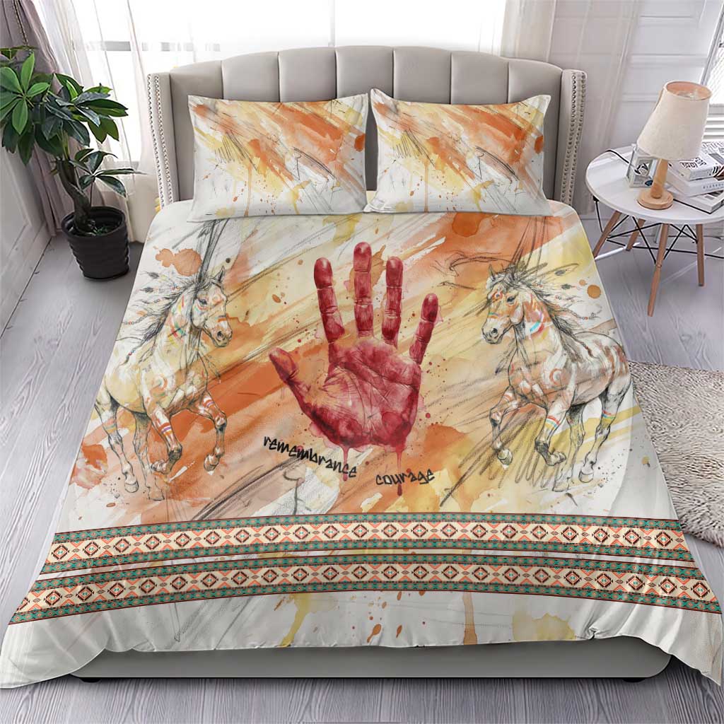 Native American Red Handprint Bedding Set Watercolor Paint Splash and Brave Horse Art - Wonder Print Shop