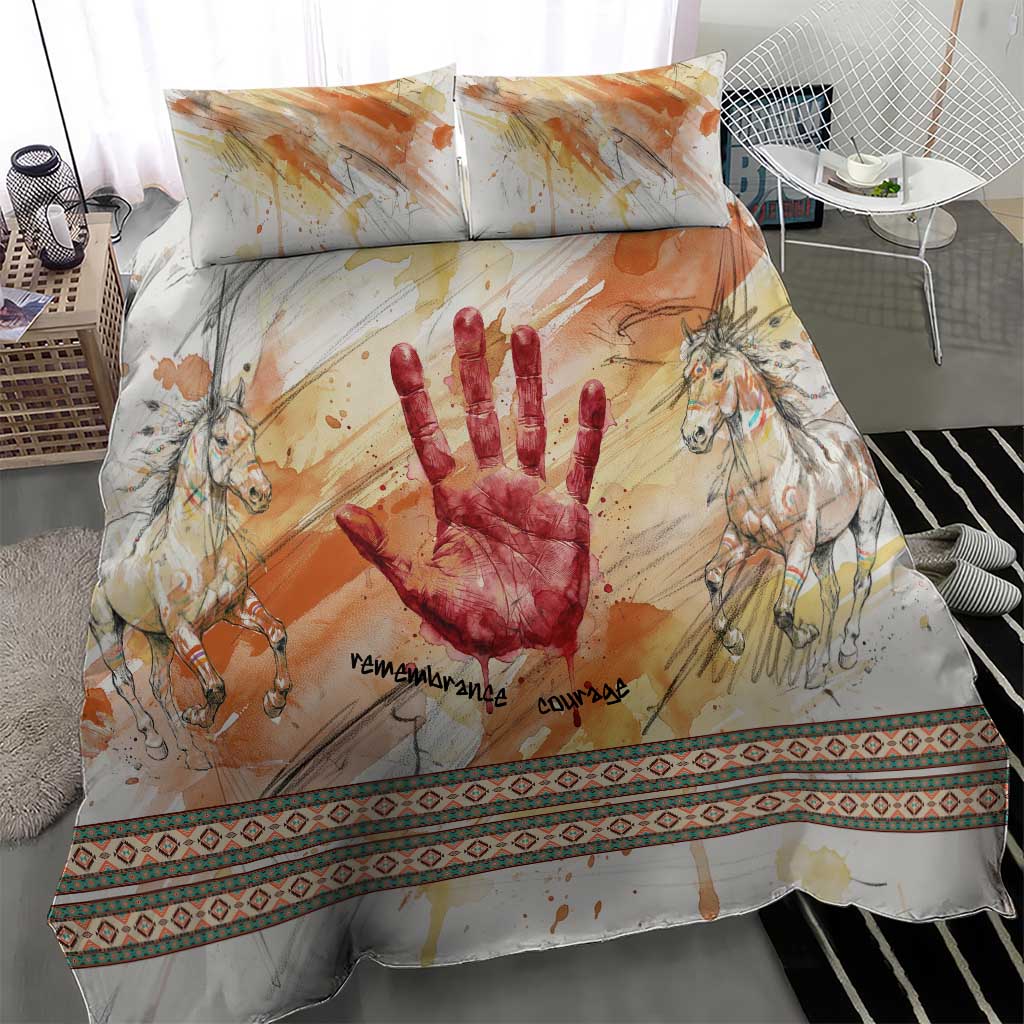 Native American Red Handprint Bedding Set Watercolor Paint Splash and Brave Horse Art - Wonder Print Shop