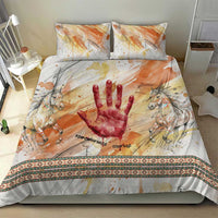 Native American Red Handprint Bedding Set Watercolor Paint Splash and Brave Horse Art - Wonder Print Shop