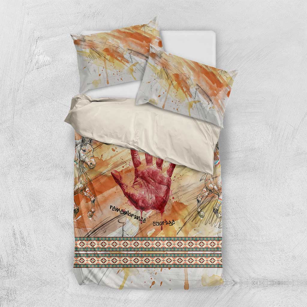 Native American Red Handprint Bedding Set Watercolor Paint Splash and Brave Horse Art - Wonder Print Shop