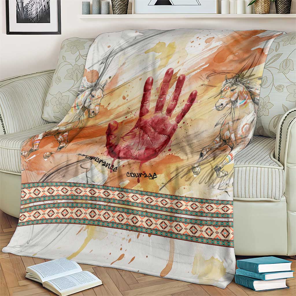 Native American Red Handprint Blanket Watercolor Paint Splash and Brave Horse Art - Wonder Print Shop