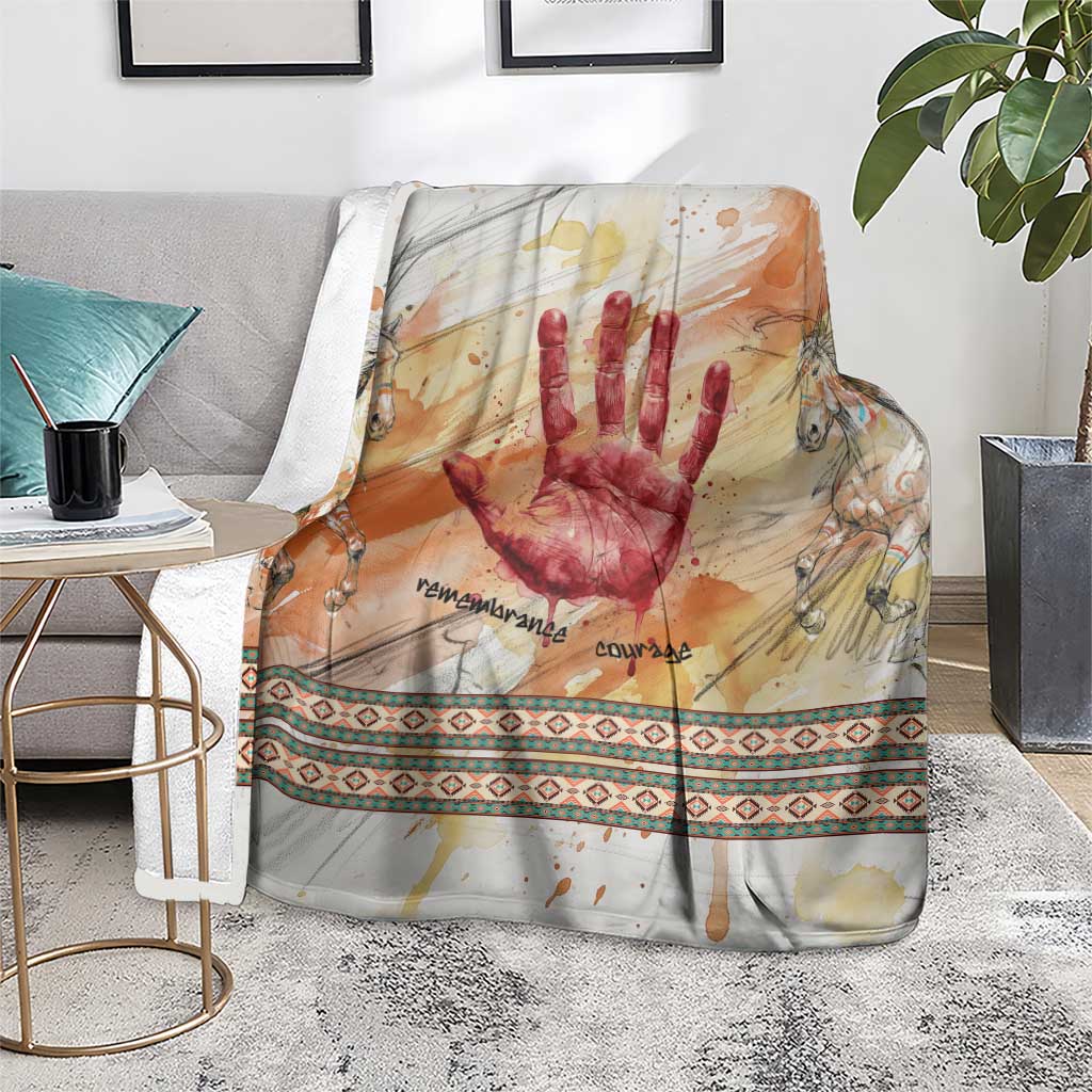 Native American Red Handprint Blanket Watercolor Paint Splash and Brave Horse Art - Wonder Print Shop