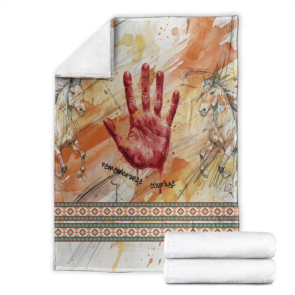 Native American Red Handprint Blanket Watercolor Paint Splash and Brave Horse Art - Wonder Print Shop