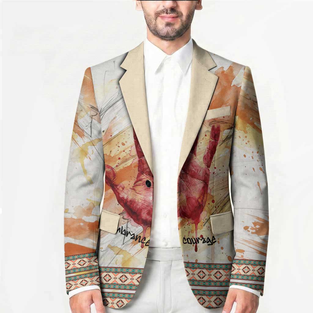Native American Red Handprint Blazer Watercolor Paint Splash and Brave Horse Art - Wonder Print Shop