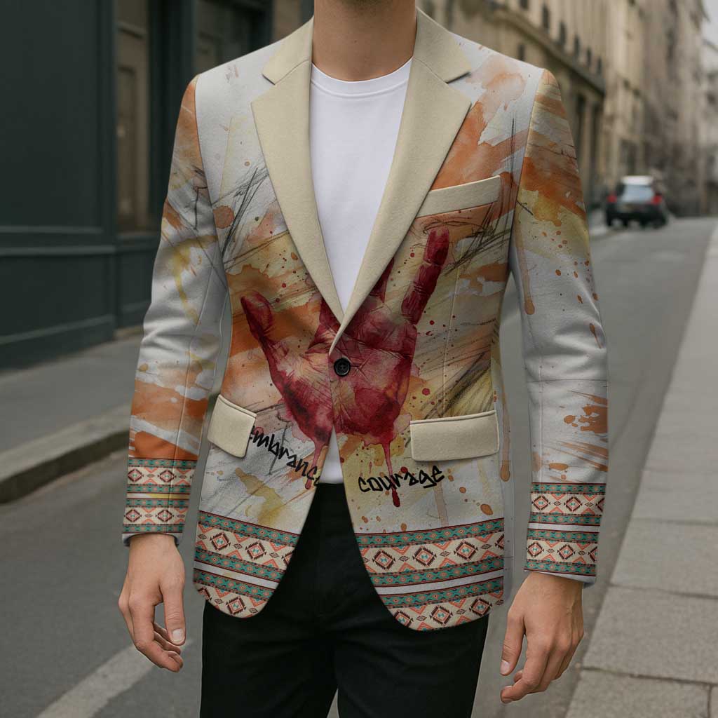 Native American Red Handprint Blazer Watercolor Paint Splash and Brave Horse Art - Wonder Print Shop