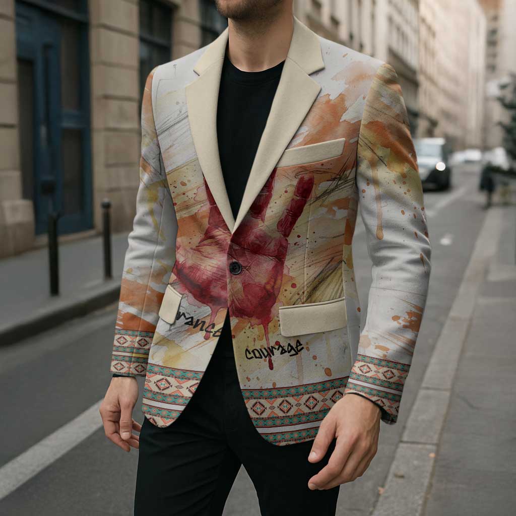 Native American Red Handprint Blazer Watercolor Paint Splash and Brave Horse Art - Wonder Print Shop