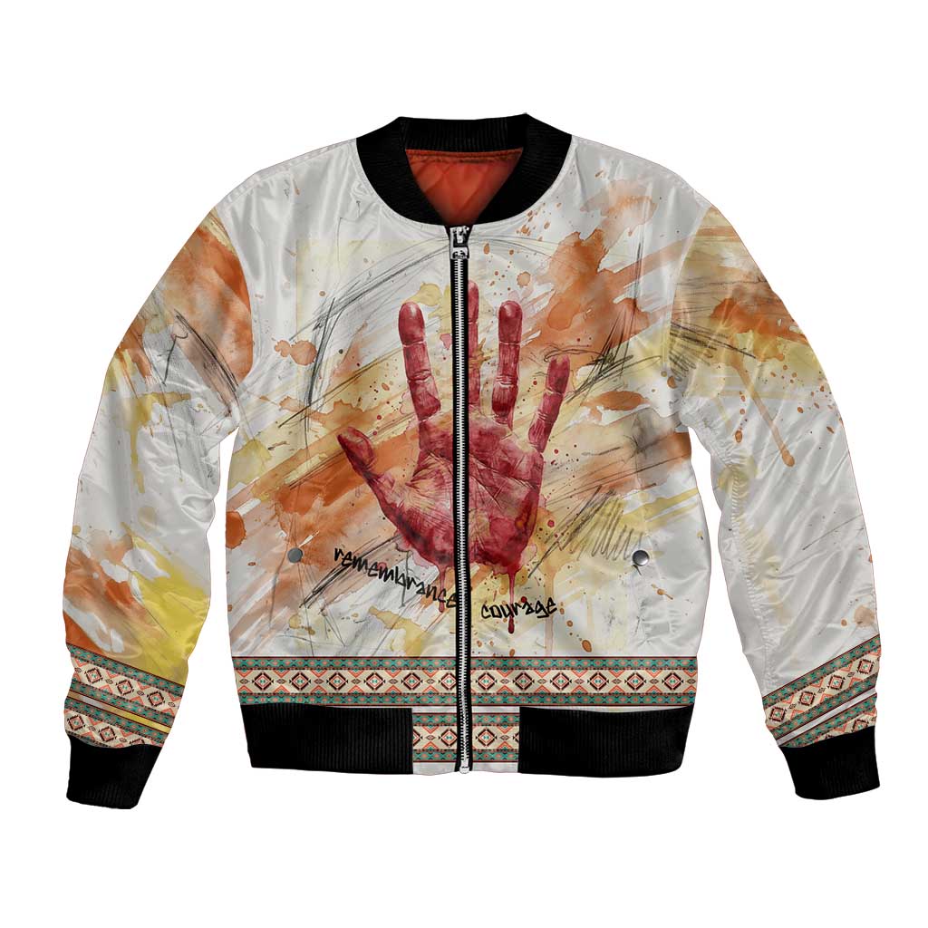 Native American Red Handprint Bomber Jacket Watercolor Paint Splash and Brave Horse Art - Wonder Print Shop
