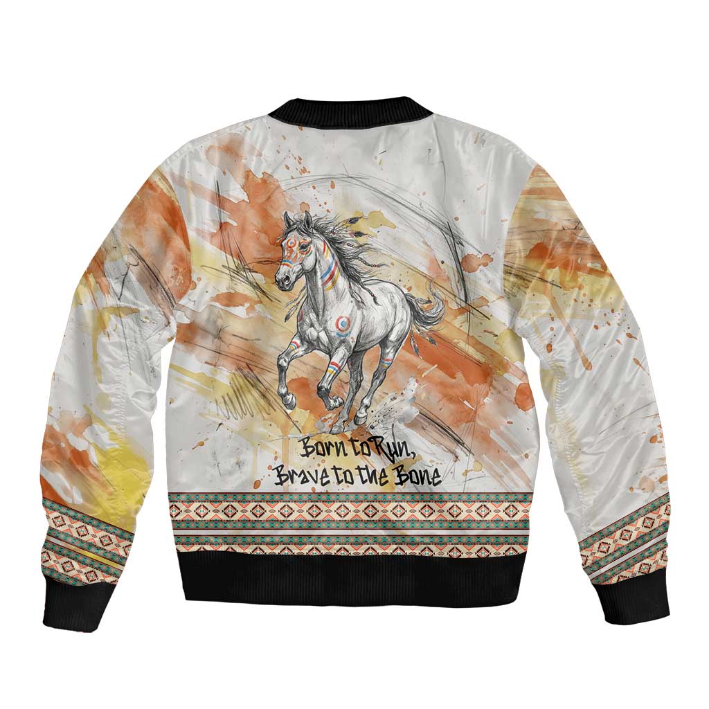 Native American Red Handprint Bomber Jacket Watercolor Paint Splash and Brave Horse Art - Wonder Print Shop